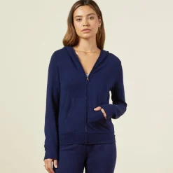 MONROW Supersoft Zip Up Hoody - Color NAVY Flash Sale
