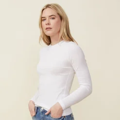 MONROW Supimafine Rib Long Sleeve Crew WHITE Outlet