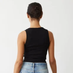 MONROW Supimaluxe Rib Crop High Neck Tank BLACK New
