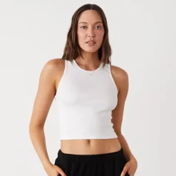 MONROW Supimaluxe Rib Crop High Neck Tank WHITE Best Sale