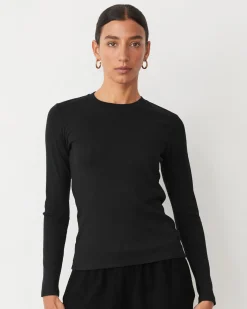 MONROW Supimaluxe Rib Long Sleeve Crew BLACK Discount