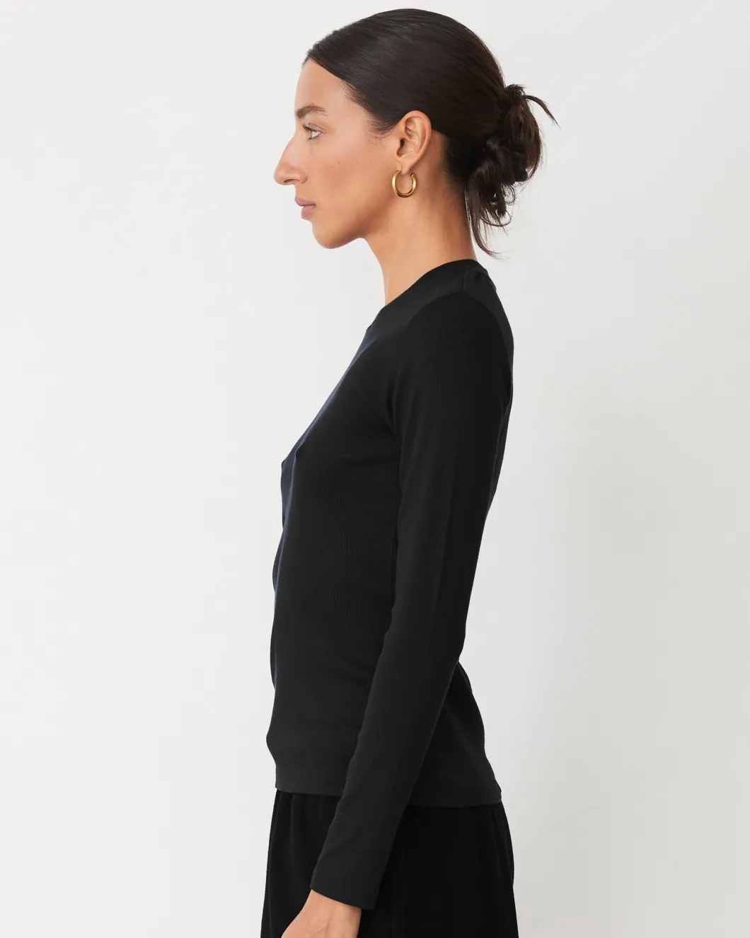 MONROW Supimaluxe Rib Long Sleeve Crew BLACK Discount