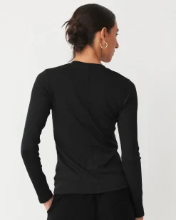 MONROW Supimaluxe Rib Long Sleeve Crew BLACK Discount