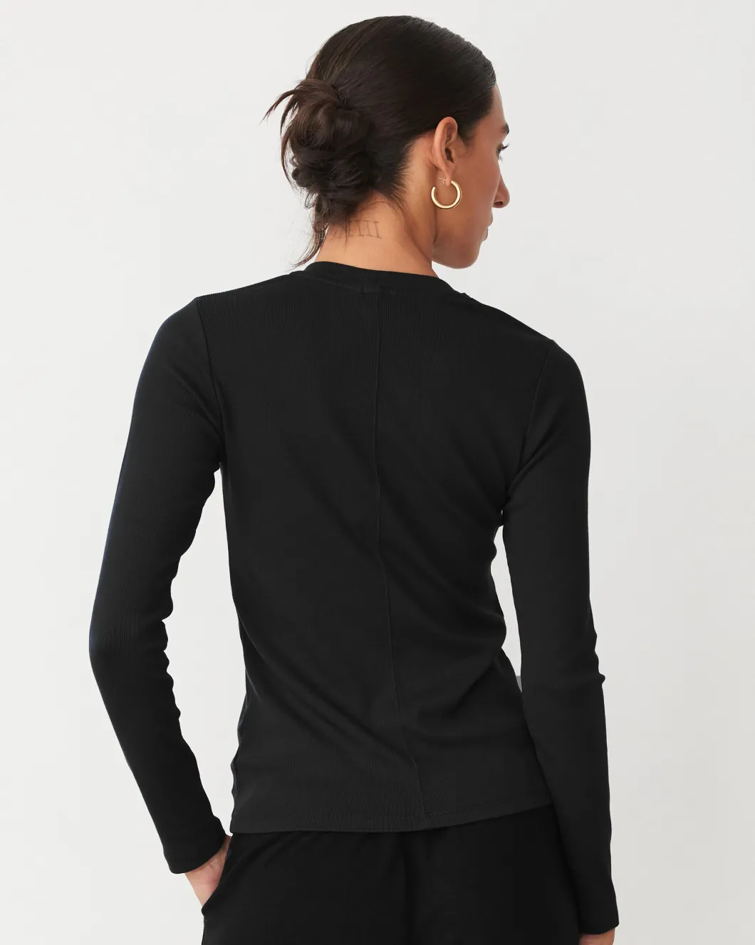 MONROW Supimaluxe Rib Long Sleeve Crew BLACK Discount