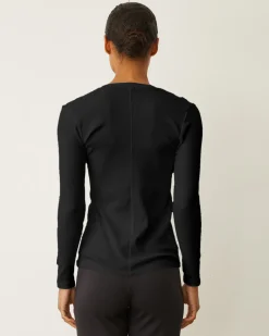 MONROW Supimaluxe Rib Long Sleeve V Neck BLACK Flash Sale