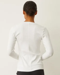 MONROW Supimaluxe Rib Long Sleeve V Neck WHITE Outlet