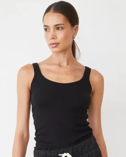 MONROW Supimaluxe Rib Scoop Neck Tank BLACK Hot