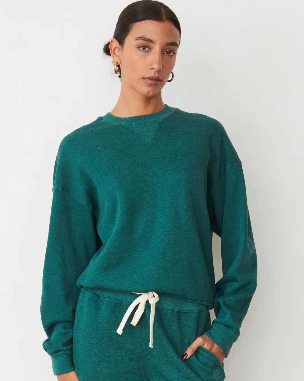 MONROW Teddy Fleece Crew Neck Sweatshirt FOREST Cheap
