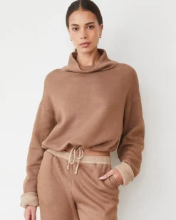 MONROW Teddy Fleece Funnel Pullover WALNUT New
