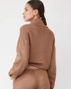 MONROW Teddy Fleece Funnel Pullover WALNUT New