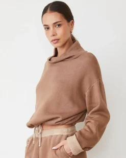 MONROW Teddy Fleece Funnel Pullover WALNUT New