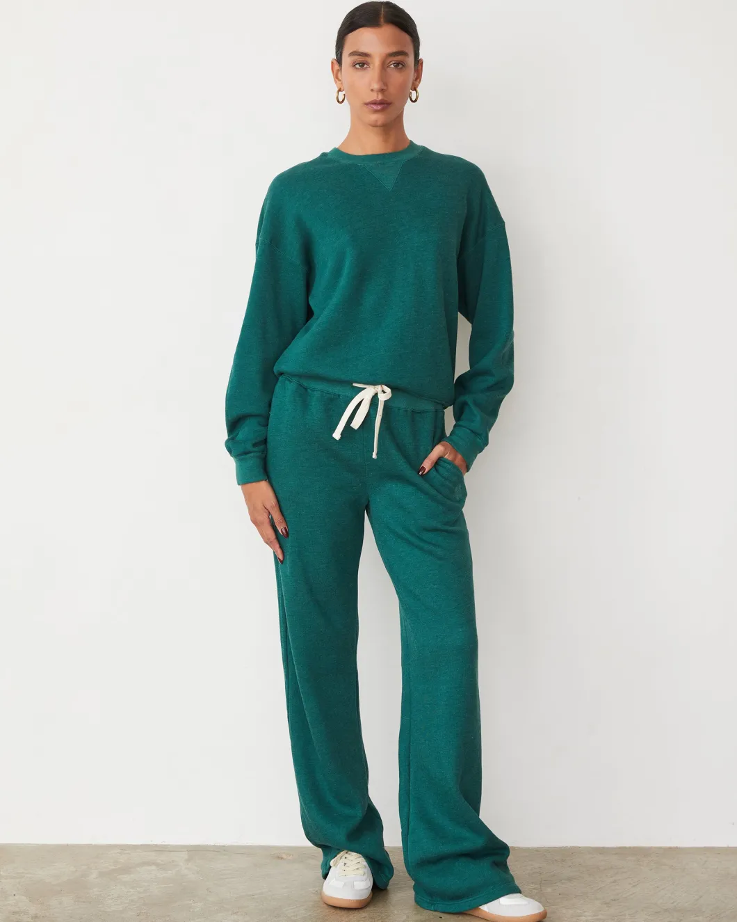 MONROW Teddy Fleece Oversized Straight Leg Sweat FOREST Clearance