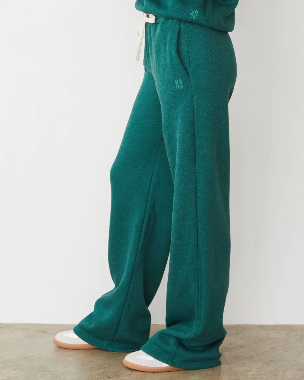 MONROW Teddy Fleece Oversized Straight Leg Sweat FOREST Clearance