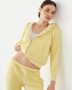 MONROW Teddy Fleece Relaxed Zip Up Hoody LEMON Best