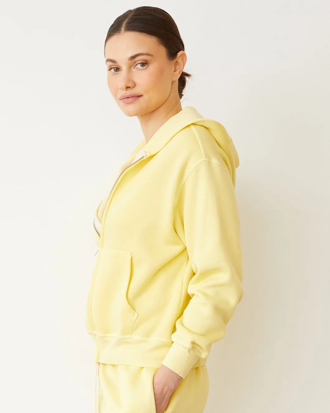 MONROW Teddy Fleece Relaxed Zip Up Hoody LEMON Best