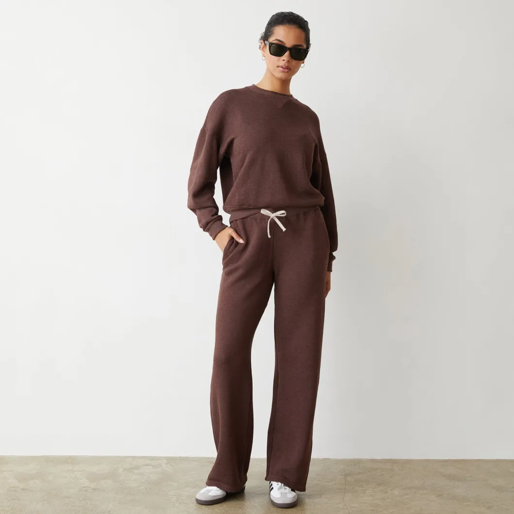 MONROW Teddy Fleece Straight Leg Sweat DARKOAK Fashion