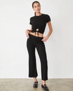 MONROW Tencel Rib Kick Flare BLACK Discount