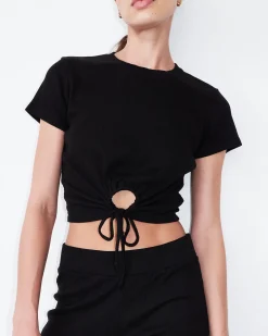 MONROW Tencel Rib Tie Top BLACK Discount