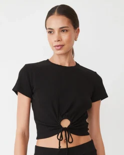 MONROW Tencel Rib Tie Top BLACK Discount