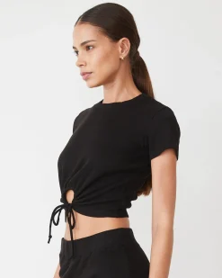 MONROW Tencel Rib Tie Top BLACK Discount