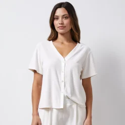 MONROW Terry Cloth Button Down Top PEARL Best