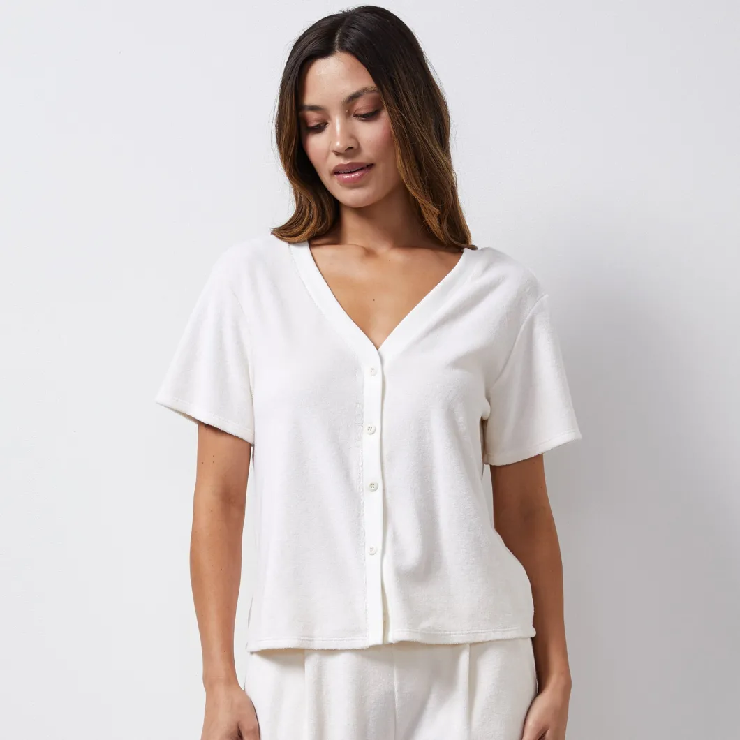 MONROW Terry Cloth Button Down Top PEARL Best