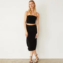 MONROW Terry Cloth Midi Skirt BLACK Online