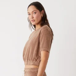 MONROW Terry Cloth Short Sleeve PECAN Outlet