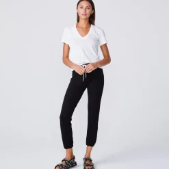 MONROW Textured Tri Blend Fitted V Neck Tee - Color WHITE Hot