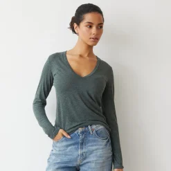 MONROW Textured Tri Blend Long Sleeve V CACTUS Cheap