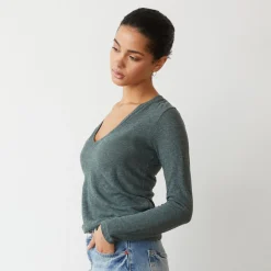 MONROW Textured Tri Blend Long Sleeve V CACTUS Cheap