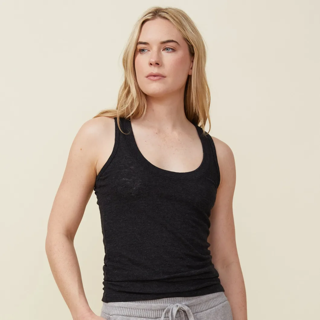 MONROW Textured Tri Blend Narrow Tank - BLACK Sale
