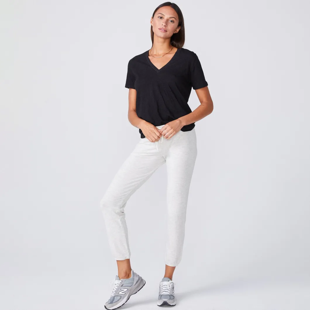 MONROW Textured Tri Blend Relaxed V Neck Tee - Color BLACK New