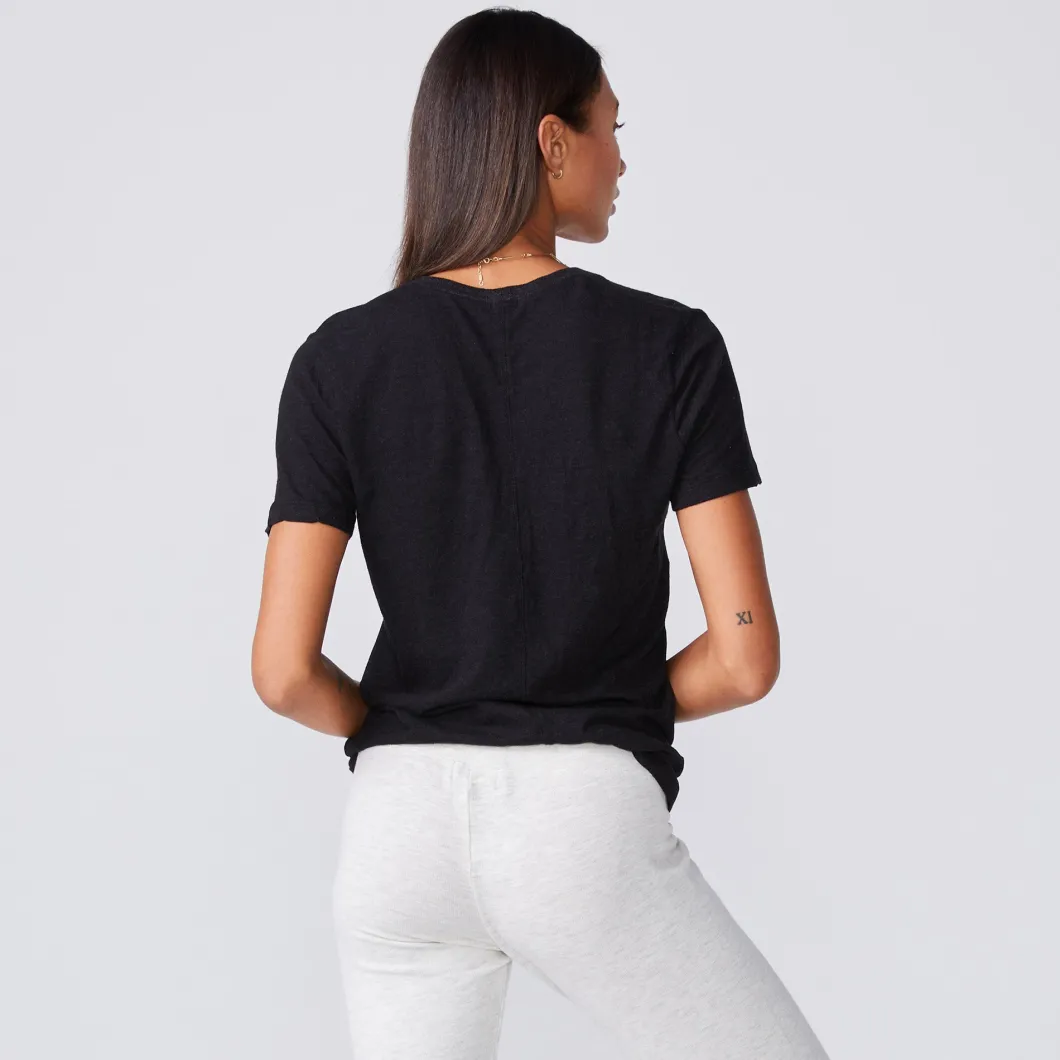 MONROW Textured Tri Blend Relaxed V Neck Tee - Color BLACK New