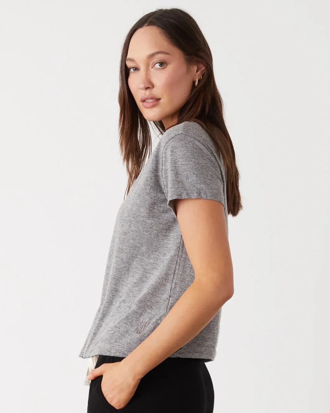 MONROW Textured Tri-Blend Basic Crew Neck Tee GRANITE New