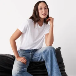 MONROW Textured Tri-Blend Basic Crew Neck Tee WHITE Discount