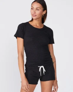 MONROW Textured Tri-Blend Fitted Crew Neck Tee BLACK Clearance