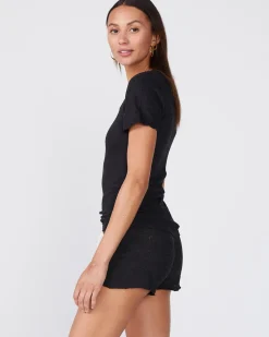 MONROW Textured Tri-Blend Fitted Crew Neck Tee BLACK Clearance