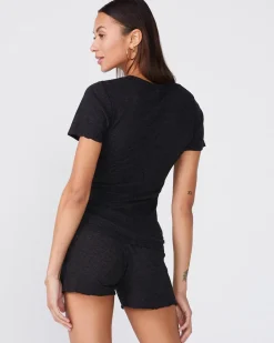 MONROW Textured Tri-Blend Fitted Crew Neck Tee BLACK Clearance