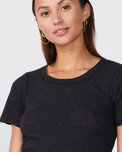 MONROW Textured Tri-Blend Fitted Crew Neck Tee BLACK Clearance