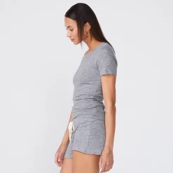 MONROW Textured Tri-Blend Fitted Crew Neck Tee GRANITE Discount