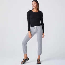 MONROW Textured Tri-Blend Fitted Long Sleeve Crew BLACK Flash Sale