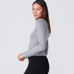 MONROW Textured Tri-Blend Fitted Long Sleeve Crew GRANITE Best Sale