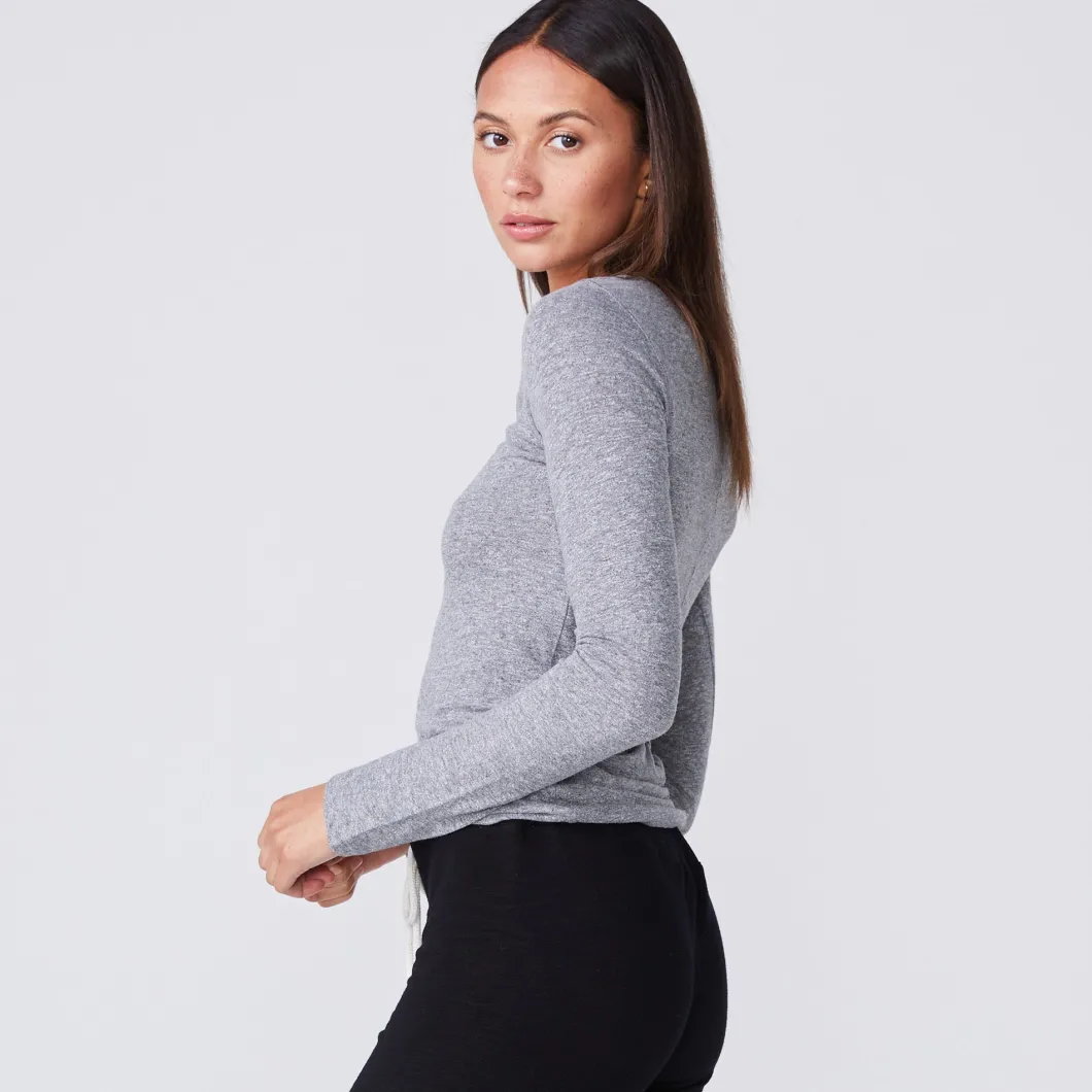 MONROW Textured Tri-Blend Fitted Long Sleeve Crew GRANITE Best Sale