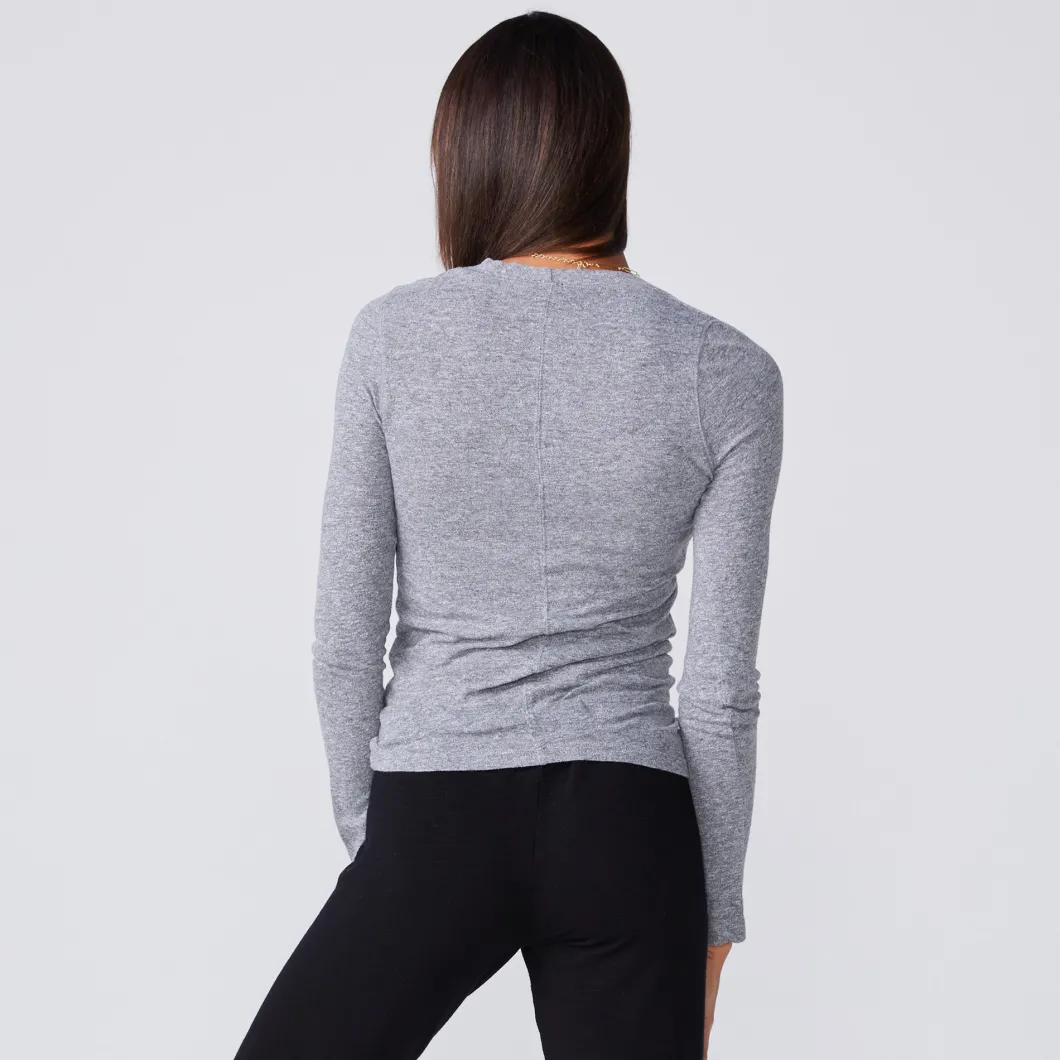 MONROW Textured Tri-Blend Fitted Long Sleeve Crew GRANITE Best Sale