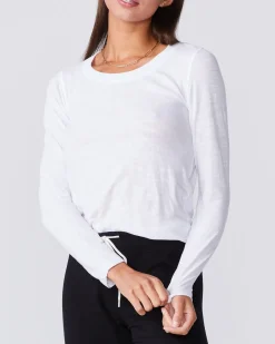 MONROW Textured Tri-Blend Fitted Long Sleeve Crew WHITE Best Sale