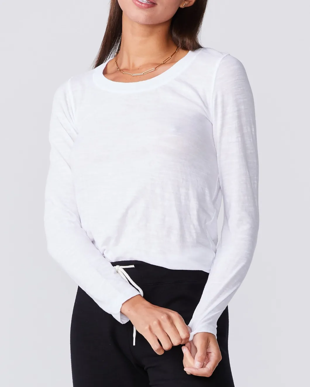 MONROW Textured Tri-Blend Fitted Long Sleeve Crew WHITE Best Sale