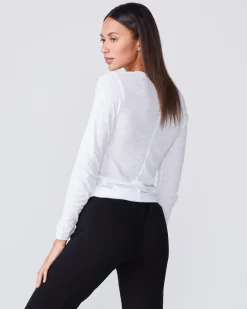 MONROW Textured Tri-Blend Fitted Long Sleeve Crew WHITE Best Sale