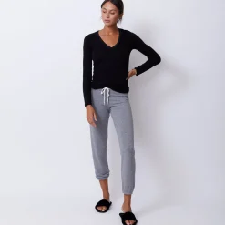 MONROW Textured Tri-Blend Fitted Long Sleeve V Neck Tee BLACK Store