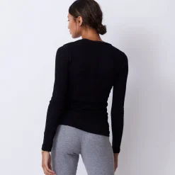 MONROW Textured Tri-Blend Fitted Long Sleeve V Neck Tee BLACK Store